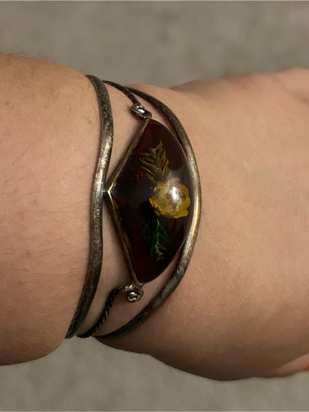 Rare vintage Alpaca Mexico Amber Cuff Bracelet